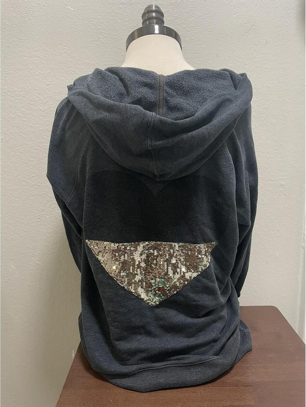 VTG VICTORIA'S SECRET Hoodie L Heart Sequin Embellished Grey